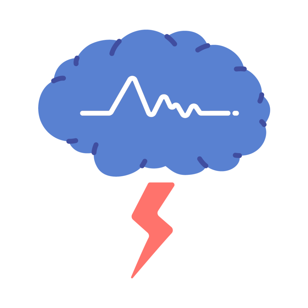 A brain with a bolt of lightning as the brain stem